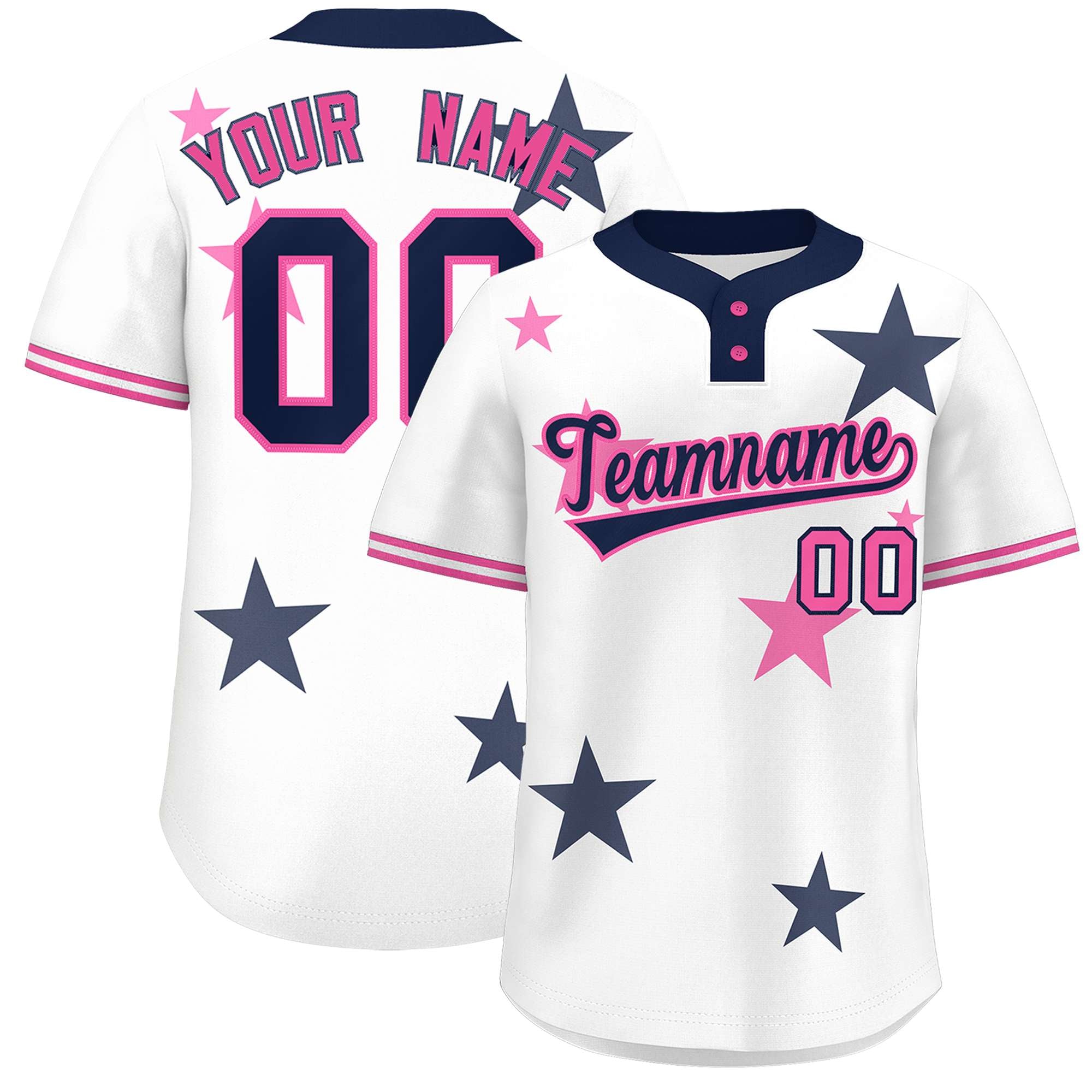 Custom White Navy Personalized Star Graffiti Pattern Authentic Two-Button Baseball Jersey