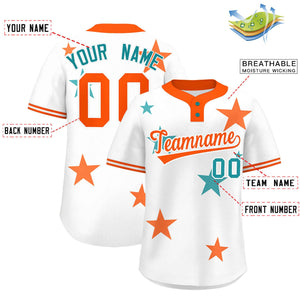 Custom White Orange Personalized Star Graffiti Pattern Authentic Two-Button Baseball Jersey