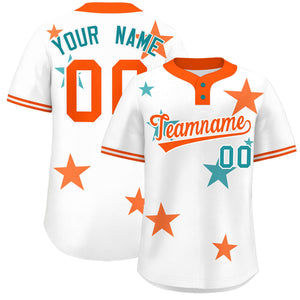 Custom White Orange Personalized Star Graffiti Pattern Authentic Two-Button Baseball Jersey