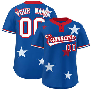 Custom Royal Red Personalized Star Graffiti Pattern Authentic Two-Button Baseball Jersey