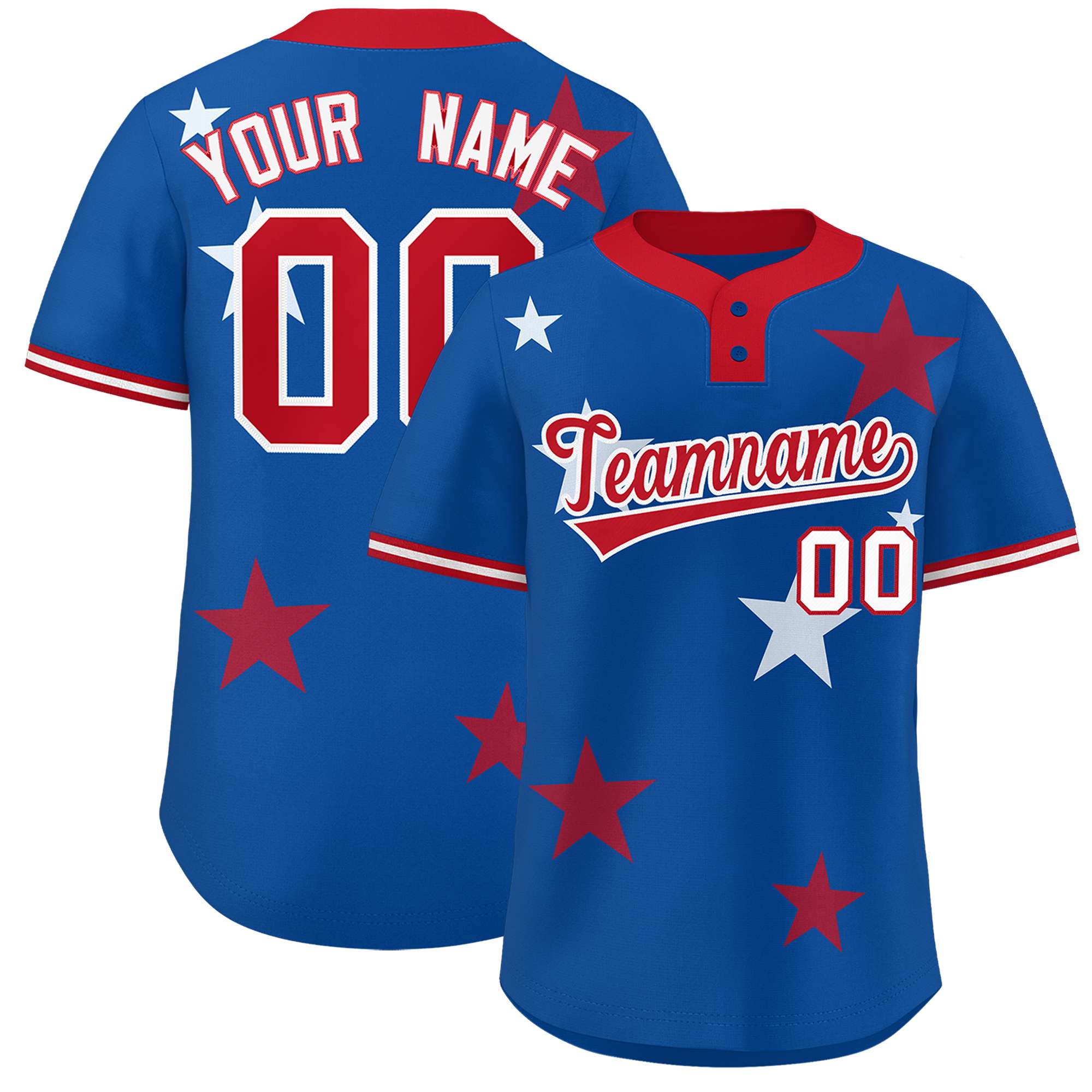 Custom Royal Red Personalized Star Graffiti Pattern Authentic Two-Button Baseball Jersey