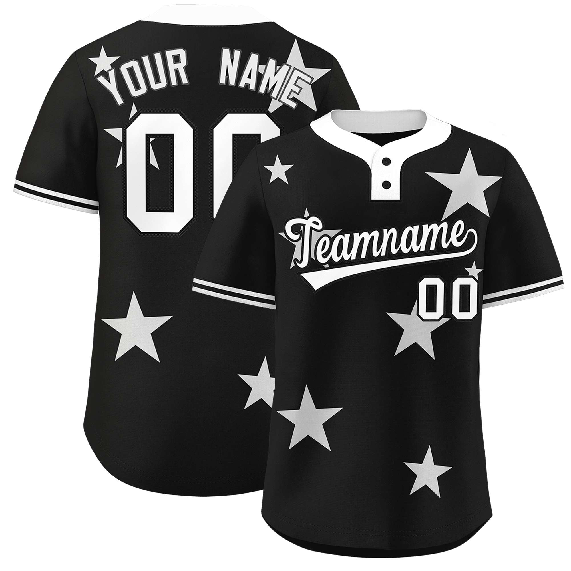 Custom Black White Personalized Star Graffiti Pattern Authentic Two-Button Baseball Jersey