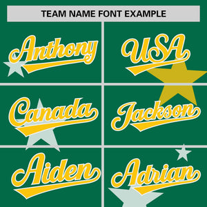 Custom Kelly Green Gold Personalized Star Graffiti Pattern Authentic Two-Button Baseball Jersey