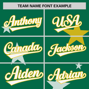 Custom Kelly Green Gold Personalized Star Graffiti Pattern Authentic Two-Button Baseball Jersey