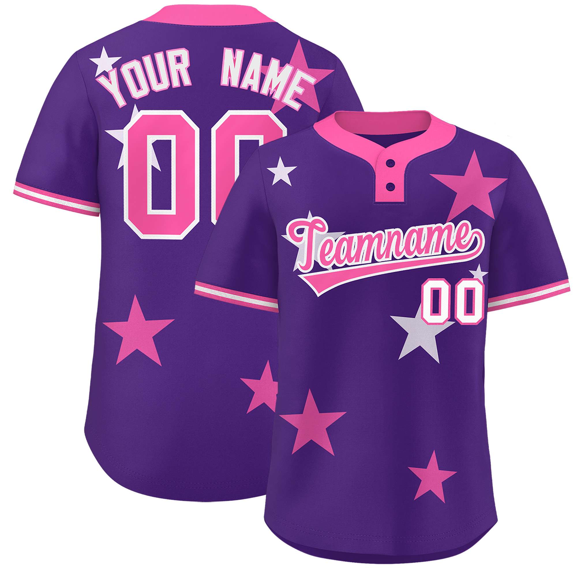 Custom Purple Pink Personalized Star Graffiti Pattern Authentic Two-Button Baseball Jersey