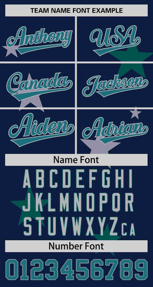Custom Navy Aqua Personalized Star Graffiti Pattern Authentic Two-Button Baseball Jersey
