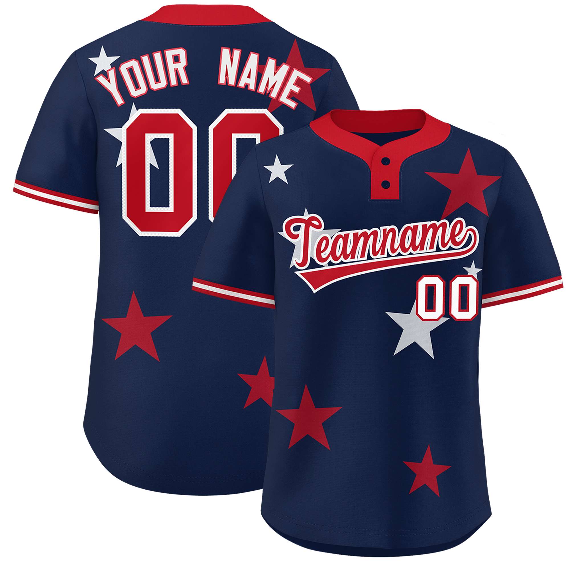 Custom Navy Red Personalized Star Graffiti Pattern Authentic Two-Button Baseball Jersey