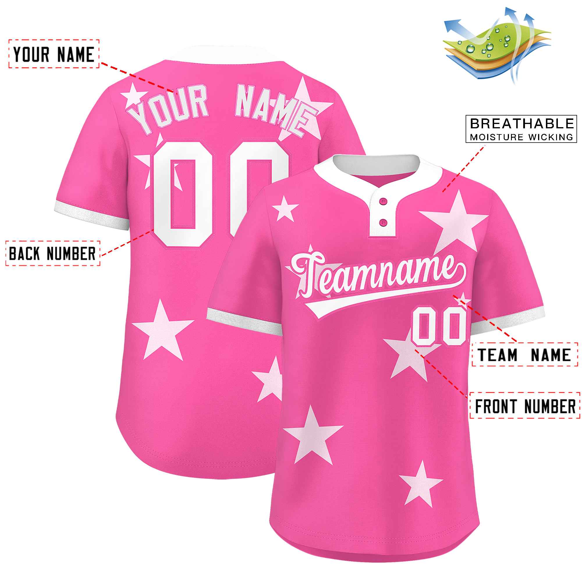Custom Pink White Personalized Star Graffiti Pattern Authentic Two-Button Baseball Jersey