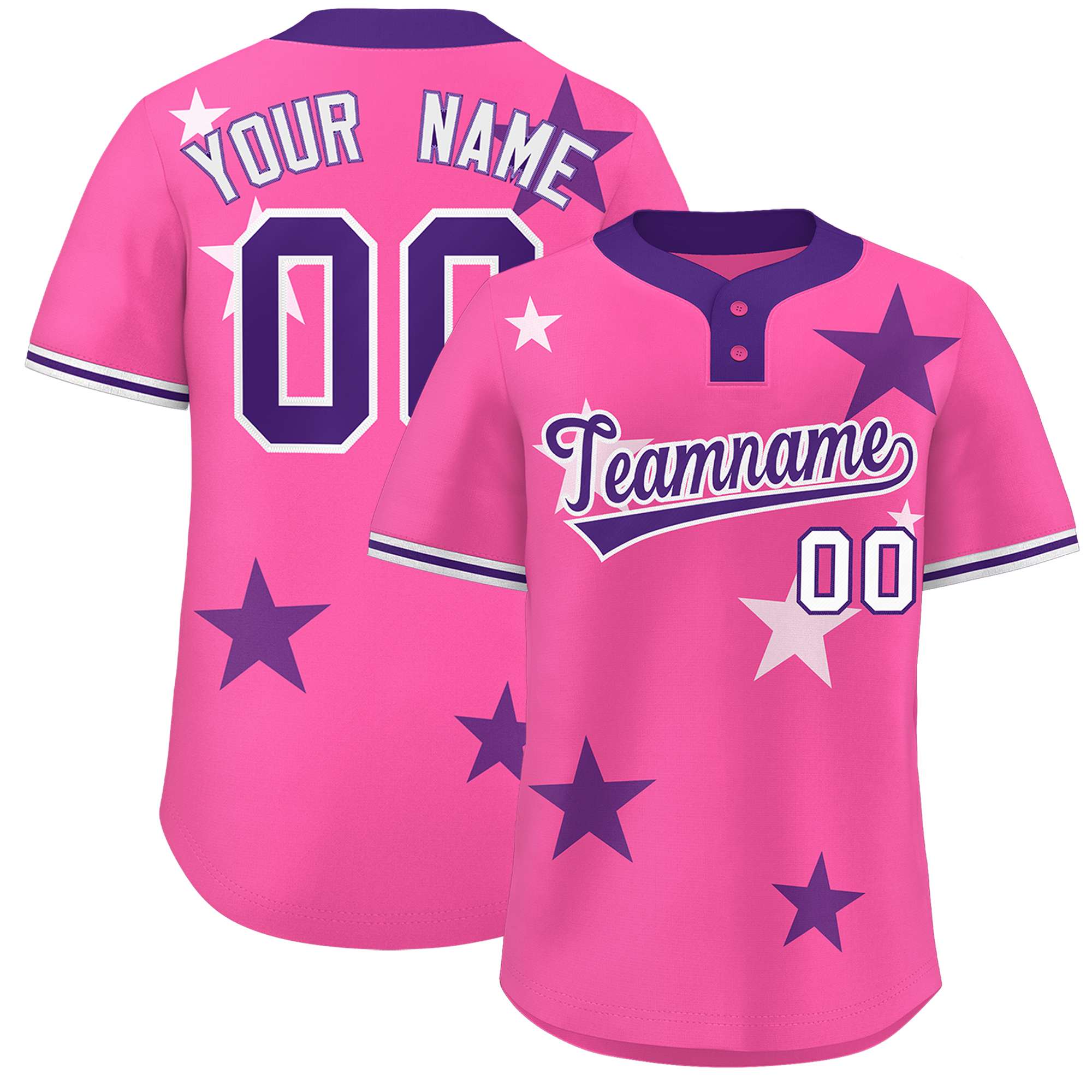 Custom Pink Purple Personalized Star Graffiti Pattern Authentic Two-Button Baseball Jersey