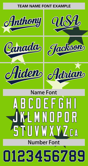 Custom Neon Green Navy Personalized Star Graffiti Pattern Authentic Two-Button Baseball Jersey