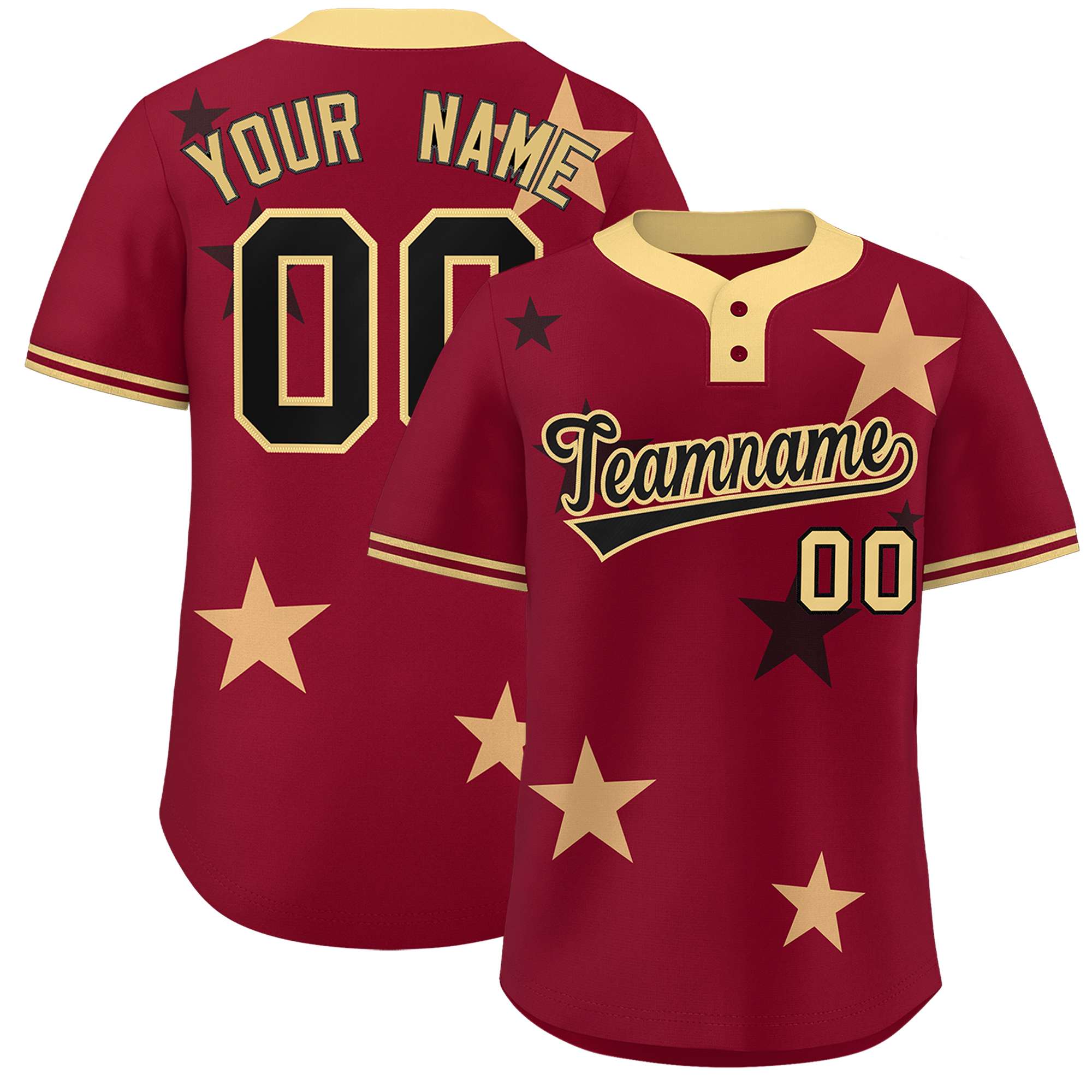 Custom Crimson Khaki Personalized Star Graffiti Pattern Authentic Two-Button Baseball Jersey