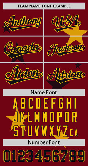 Custom Crimson Gold Personalized Star Graffiti Pattern Authentic Two-Button Baseball Jersey