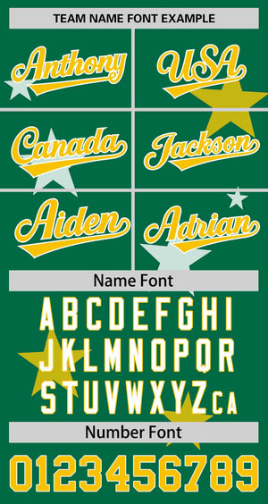 Custom Kelly Green Gold Personalized Star Graffiti Pattern Authentic Two-Button Baseball Jersey