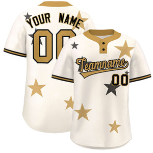 Custom Cream Old Gold Personalized Star Graffiti Pattern Authentic Two-Button Baseball Jersey