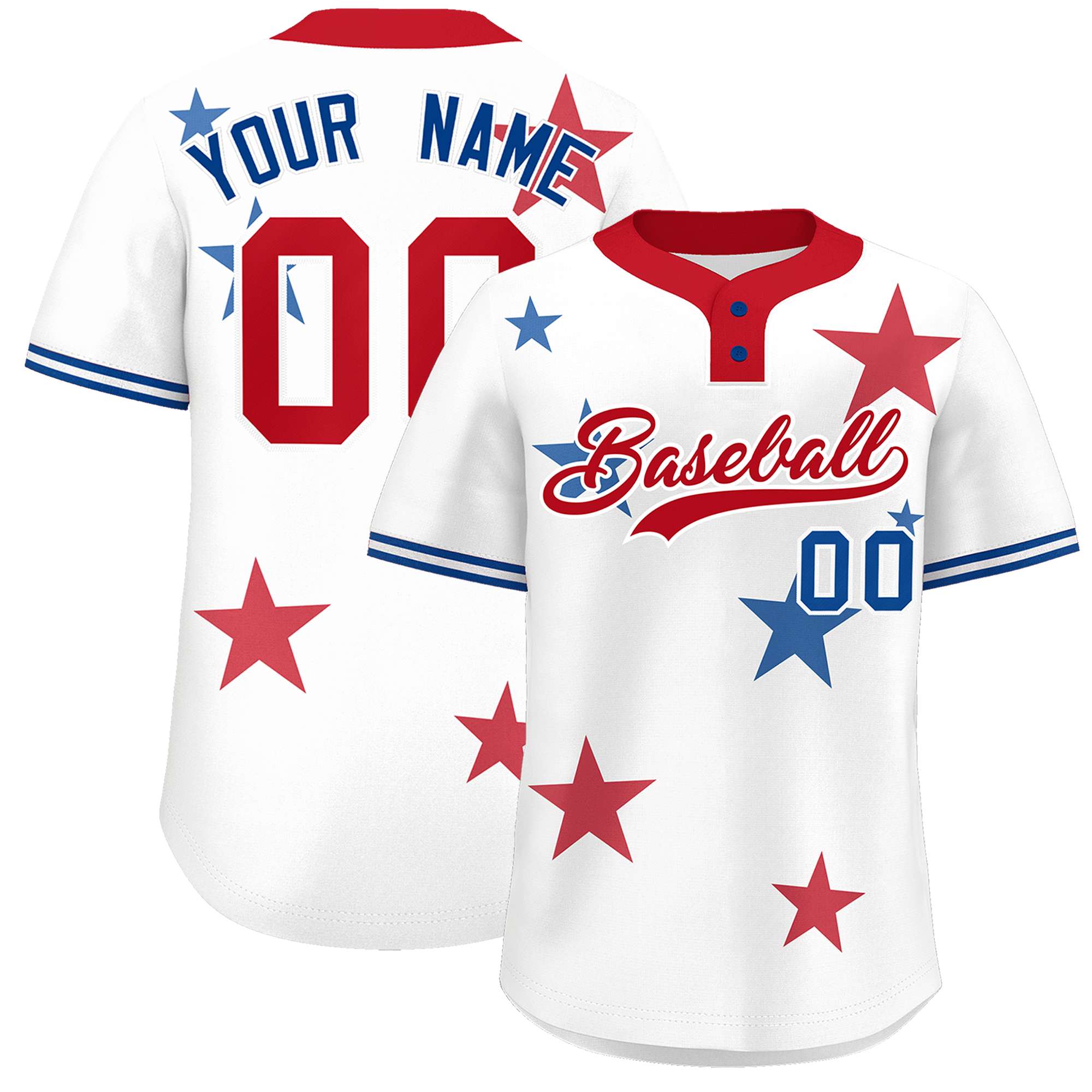 Custom White Red Personalized Star Graffiti Pattern Authentic Two-Button Baseball Jersey