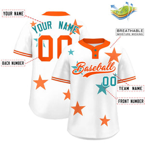 Custom White Orange Personalized Star Graffiti Pattern Authentic Two-Button Baseball Jersey