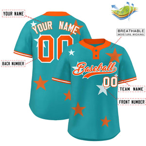 Custom Aqua Orange Personalized Star Graffiti Pattern Authentic Two-Button Baseball Jersey