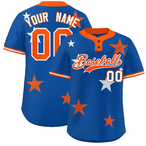 Custom Royal Orange Personalized Star Graffiti Pattern Authentic Two-Button Baseball Jersey