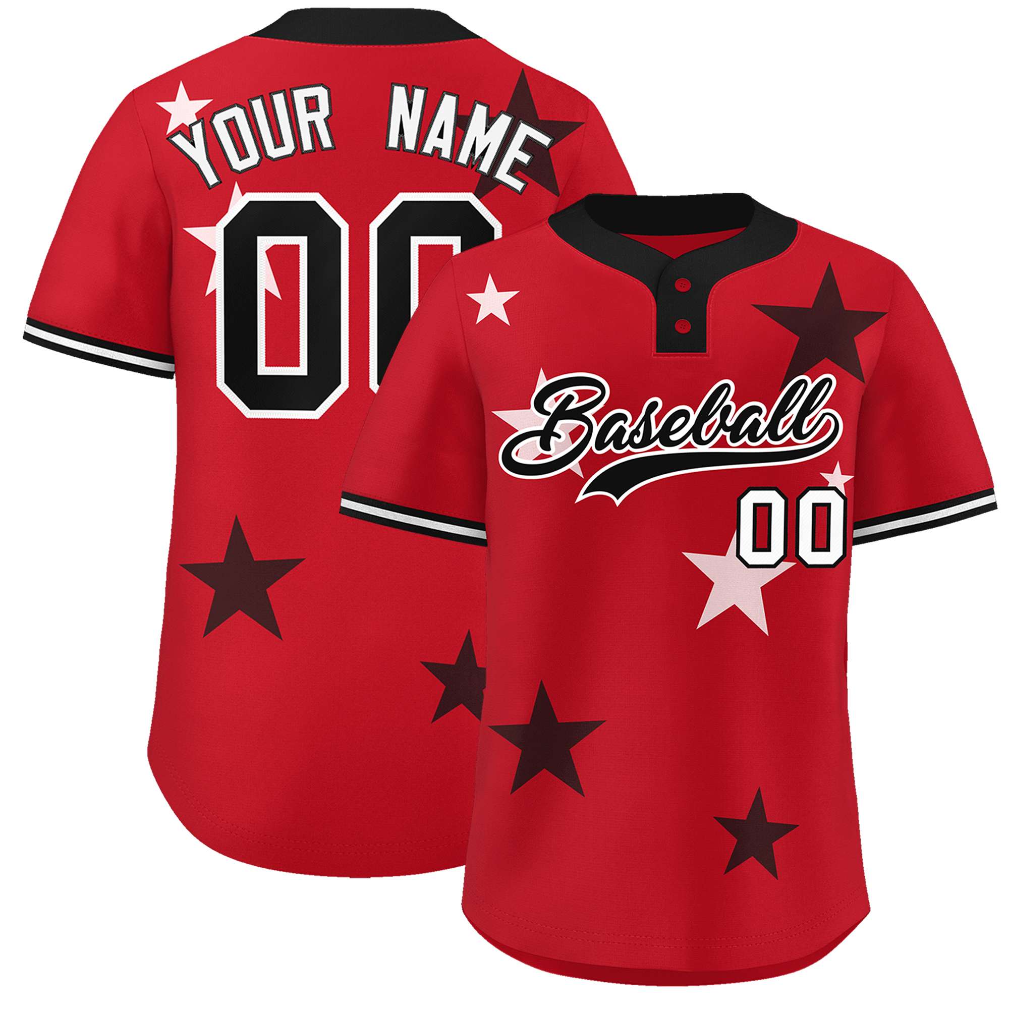 Custom Red Black Personalized Star Graffiti Pattern Authentic Two-Button Baseball Jersey