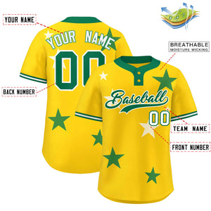 Custom Gold Kelly Green Personalized Star Graffiti Pattern Authentic Two-Button Baseball Jersey