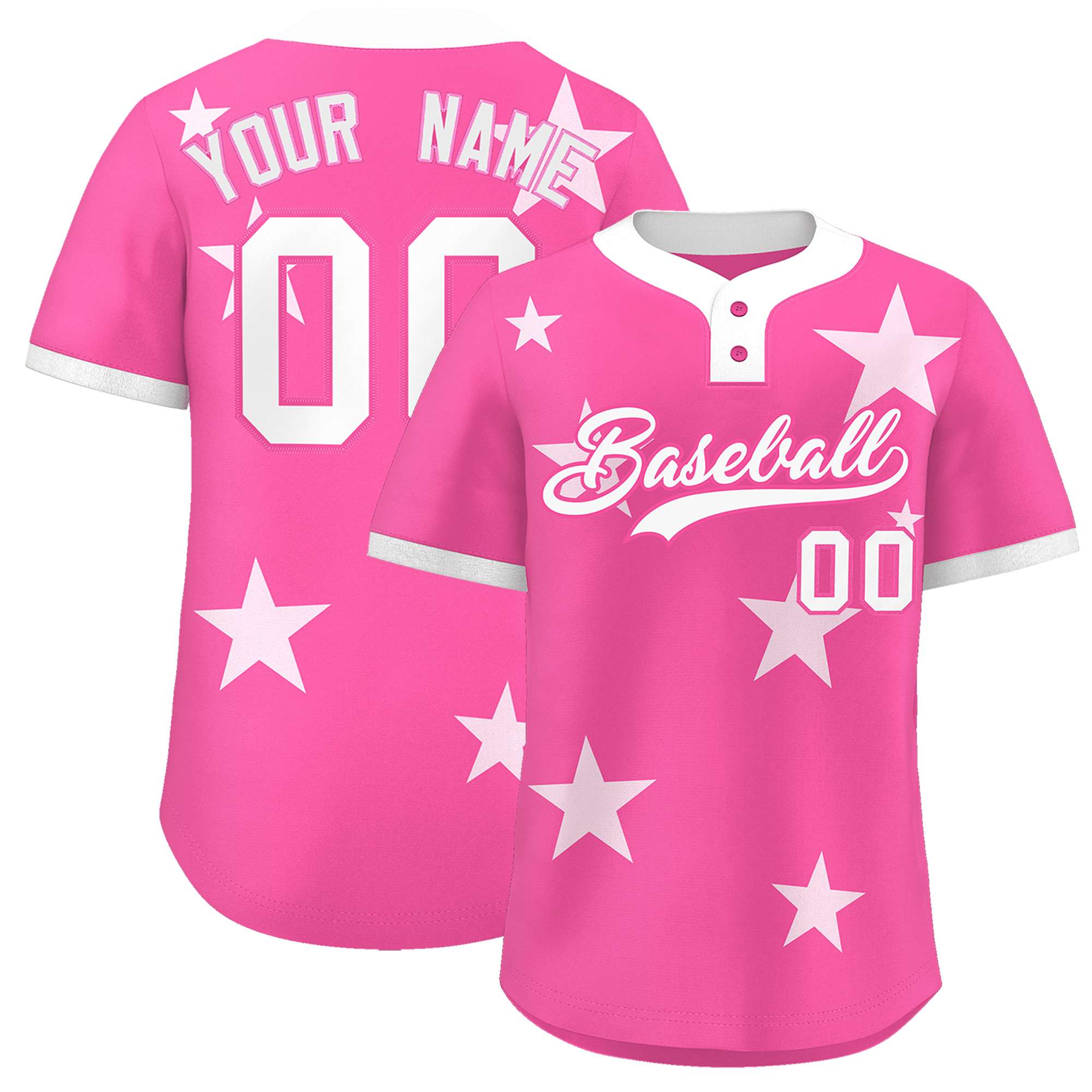 Custom Pink White Personalized Star Graffiti Pattern Authentic Two-Button Baseball Jersey