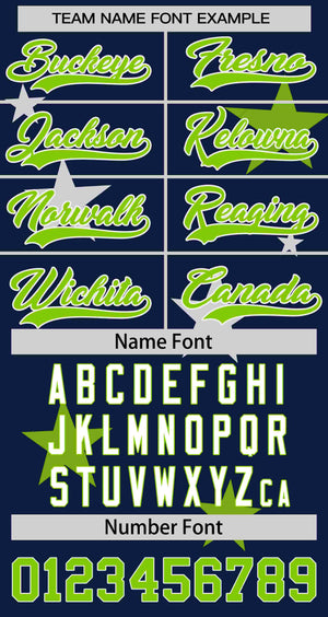 Custom Navy Neon Green Personalized Star Graffiti Pattern Authentic Two-Button Baseball Jersey