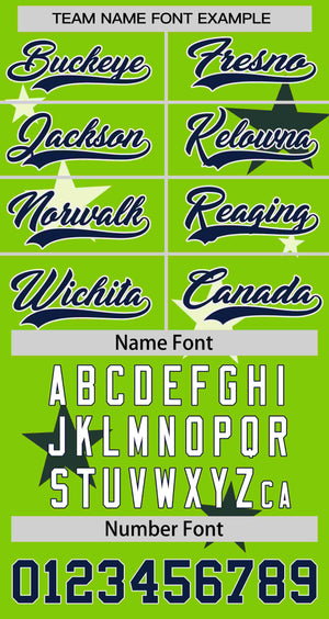 Custom Neon Green Navy Personalized Star Graffiti Pattern Authentic Two-Button Baseball Jersey