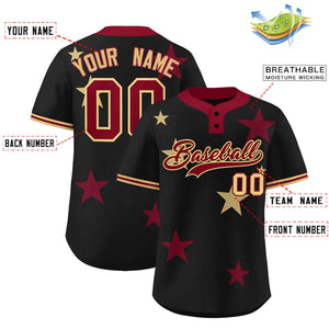 Custom Black Crimson Personalized Star Graffiti Pattern Authentic Two-Button Baseball Jersey