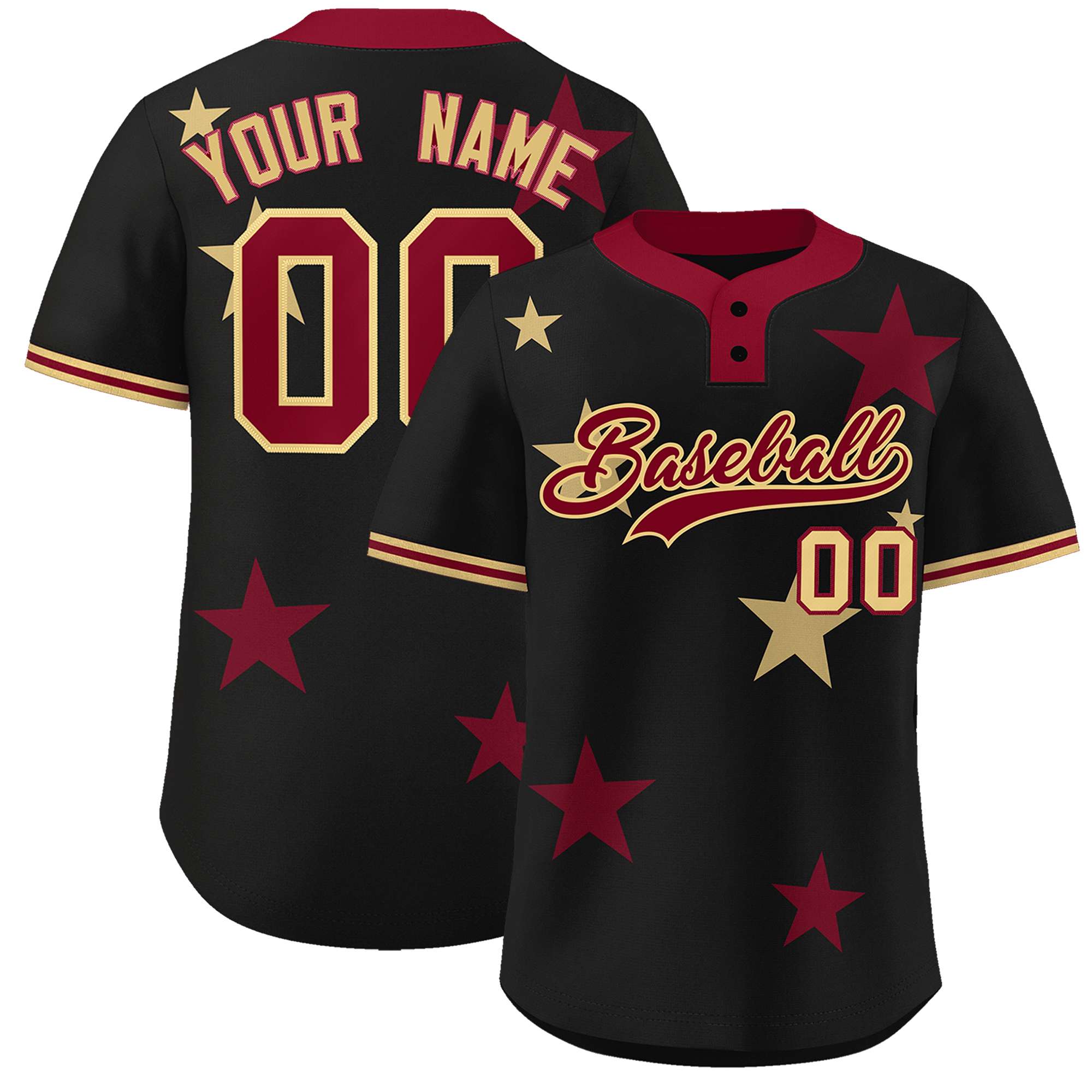 Custom Black Crimson Personalized Star Graffiti Pattern Authentic Two-Button Baseball Jersey