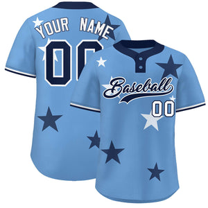 Custom Light Blue Navy Personalized Star Graffiti Pattern Authentic Two-Button Baseball Jersey
