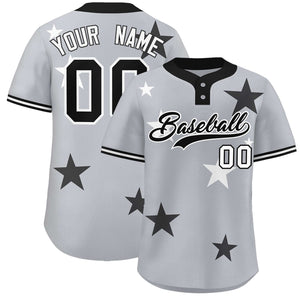 Custom Gray Black Personalized Star Graffiti Pattern Authentic Two-Button Baseball Jersey
