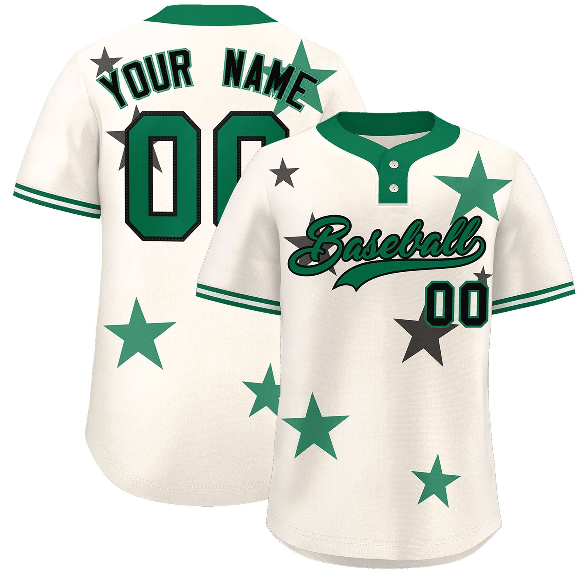 Custom Cream Kelly Green Personalized Star Graffiti Pattern Authentic Two-Button Baseball Jersey