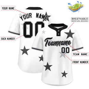 Custom White Black Personalized Star Graffiti Pattern Authentic Two-Button Baseball Jersey