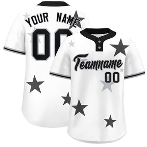 Custom White Black Personalized Star Graffiti Pattern Authentic Two-Button Baseball Jersey