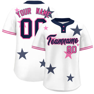 Custom White Navy Personalized Star Graffiti Pattern Authentic Two-Button Baseball Jersey