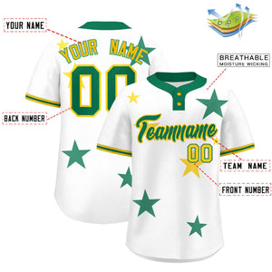 Custom White Kelly Green Personalized Star Graffiti Pattern Authentic Two-Button Baseball Jersey