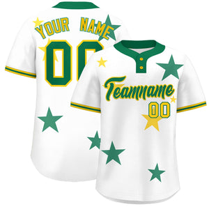 Custom White Kelly Green Personalized Star Graffiti Pattern Authentic Two-Button Baseball Jersey