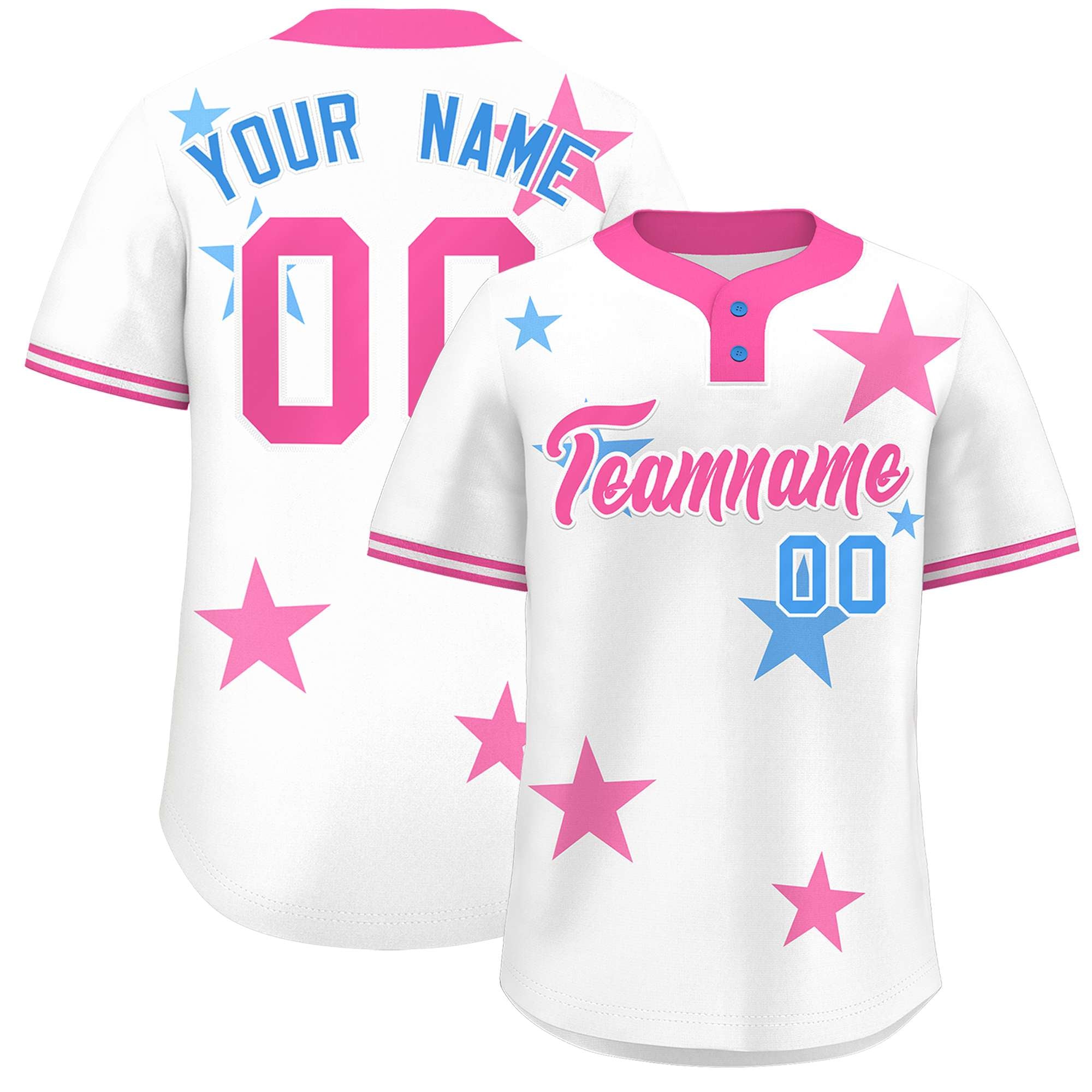 Custom White Pink Personalized Star Graffiti Pattern Authentic Two-Button Baseball Jersey