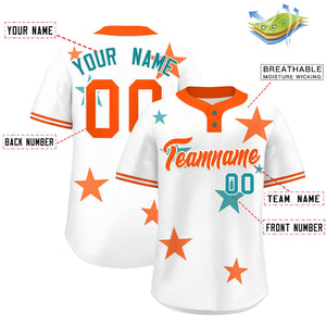 Custom White Orange Personalized Star Graffiti Pattern Authentic Two-Button Baseball Jersey