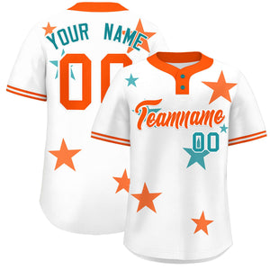 Custom White Orange Personalized Star Graffiti Pattern Authentic Two-Button Baseball Jersey