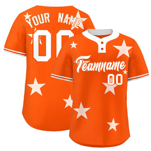 Custom Orange White Personalized Star Graffiti Pattern Authentic Two-Button Baseball Jersey