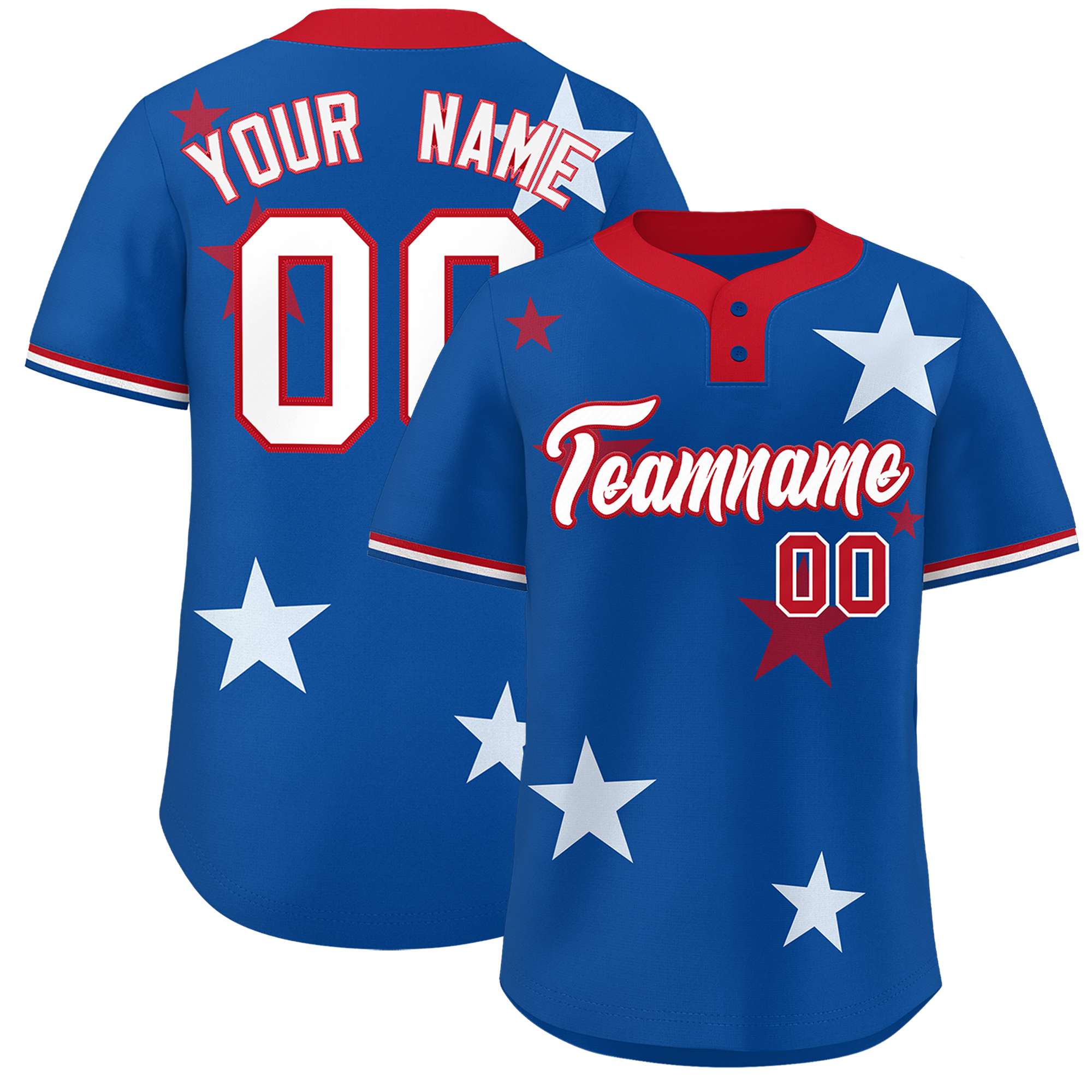 Custom Royal Red Personalized Star Graffiti Pattern Authentic Two-Button Baseball Jersey