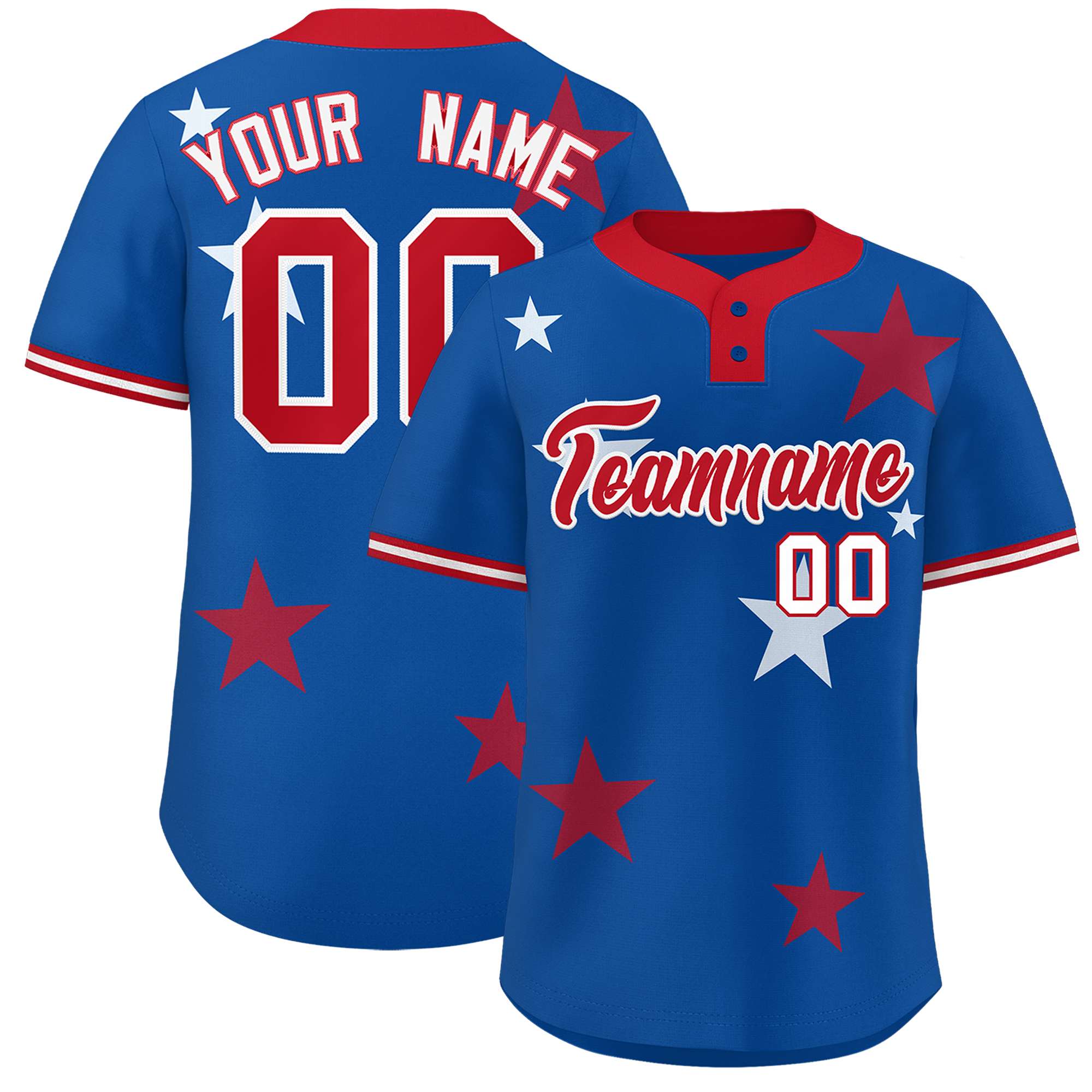 Custom Royal Red Personalized Star Graffiti Pattern Authentic Two-Button Baseball Jersey