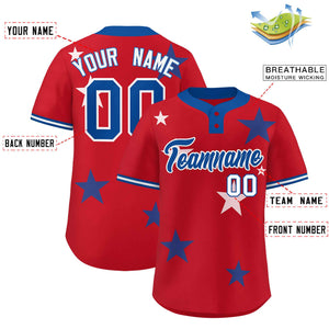 Custom Red Royal Personalized Star Graffiti Pattern Authentic Two-Button Baseball Jersey