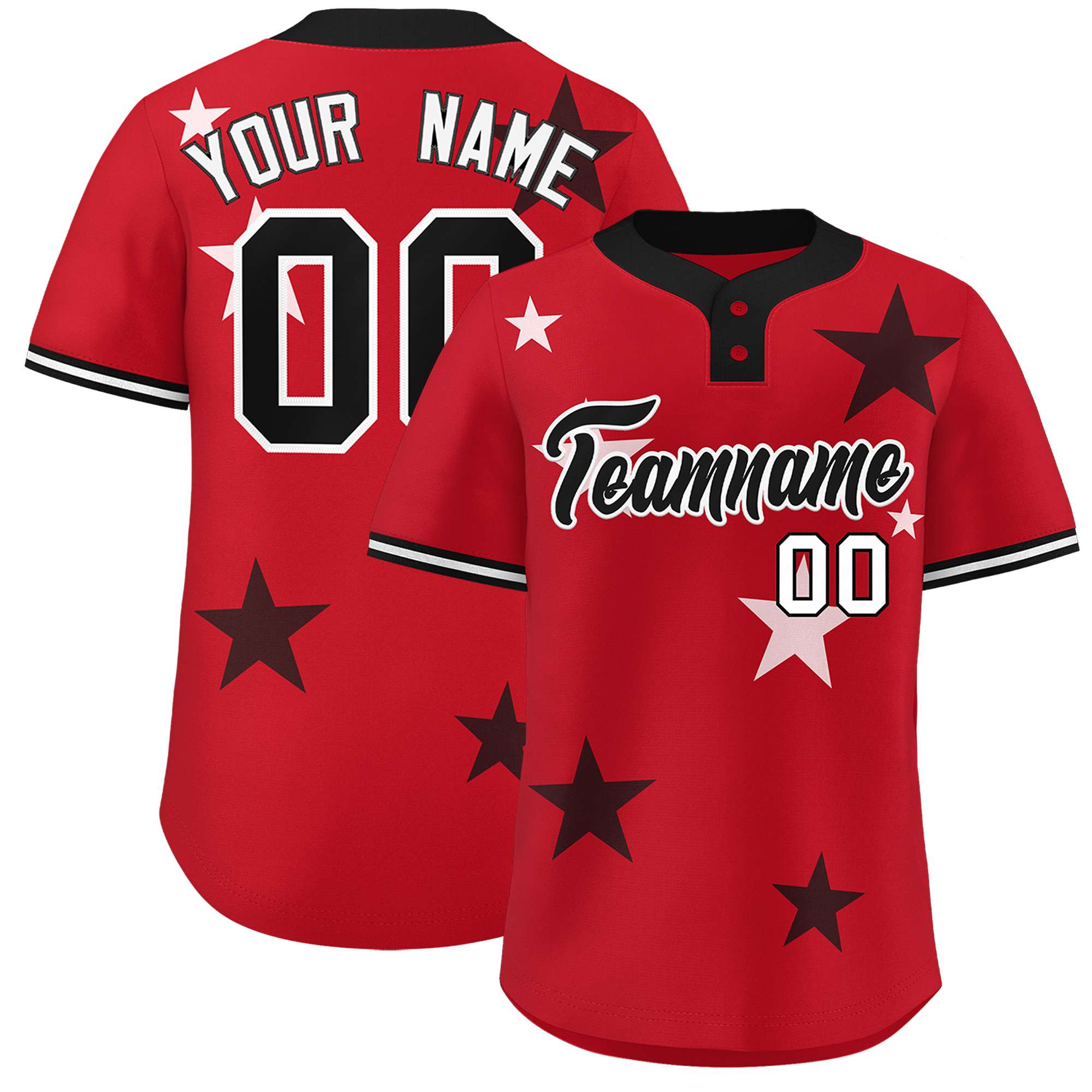 Custom Red Black Personalized Star Graffiti Pattern Authentic Two-Button Baseball Jersey