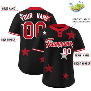 Custom Black Red Personalized Star Graffiti Pattern Authentic Two-Button Baseball Jersey