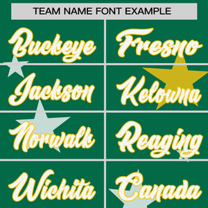 Custom Kelly Green Gold Personalized Star Graffiti Pattern Authentic Two-Button Baseball Jersey