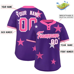 Custom Purple Pink Personalized Star Graffiti Pattern Authentic Two-Button Baseball Jersey