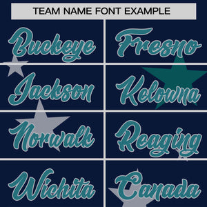 Custom Navy Aqua Personalized Star Graffiti Pattern Authentic Two-Button Baseball Jersey