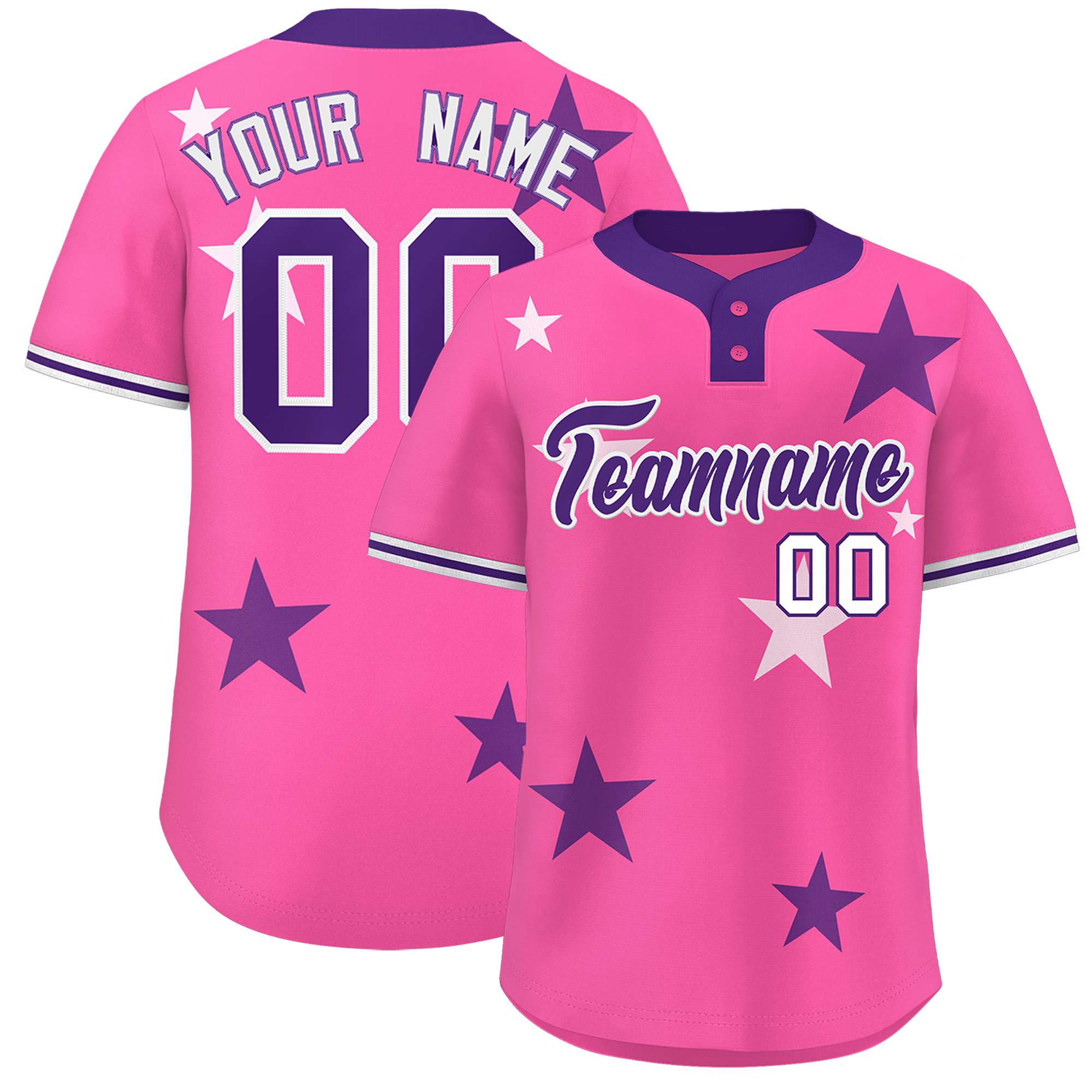 Custom Pink Purple Personalized Star Graffiti Pattern Authentic Two-Button Baseball Jersey